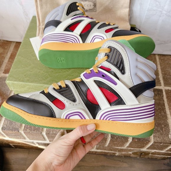 Gucci BASKET Demetra High Top Sneaker Vintage 661303 Black Green Men UK13.5 US14 - Picture 14 of 16